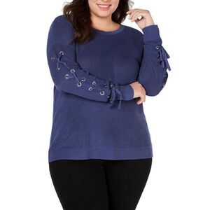 INC Plus 1X Inkberry Blue Knit Open Sleeve Sweater